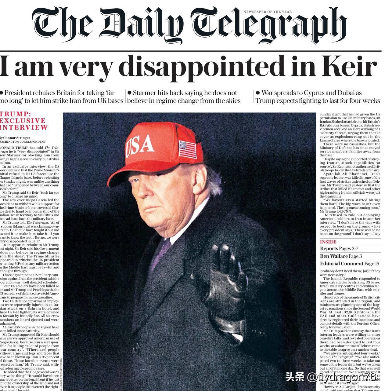 🇺🇸在接受《每日电讯报》采访时，特朗普表示他对塞勒斯“非常失望”。他强烈批评