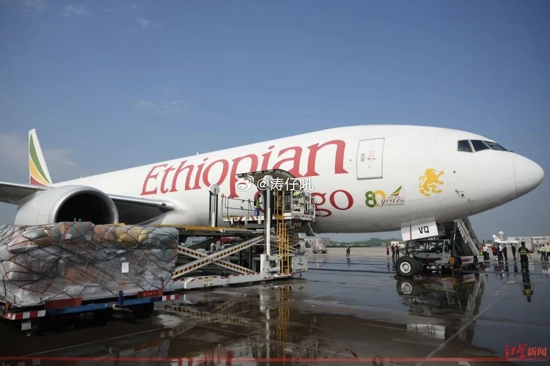 8月28日，埃塞俄比亚航空ET3005全货机平稳落地成都天府国际机场。停机坪上，