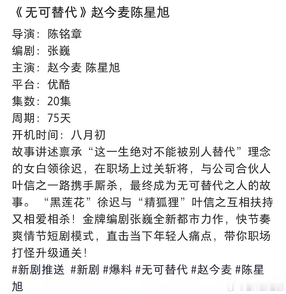 赵今麦、陈星旭《无可替代》，好养胃的组合，感觉也太不搭了。。。 ​​​