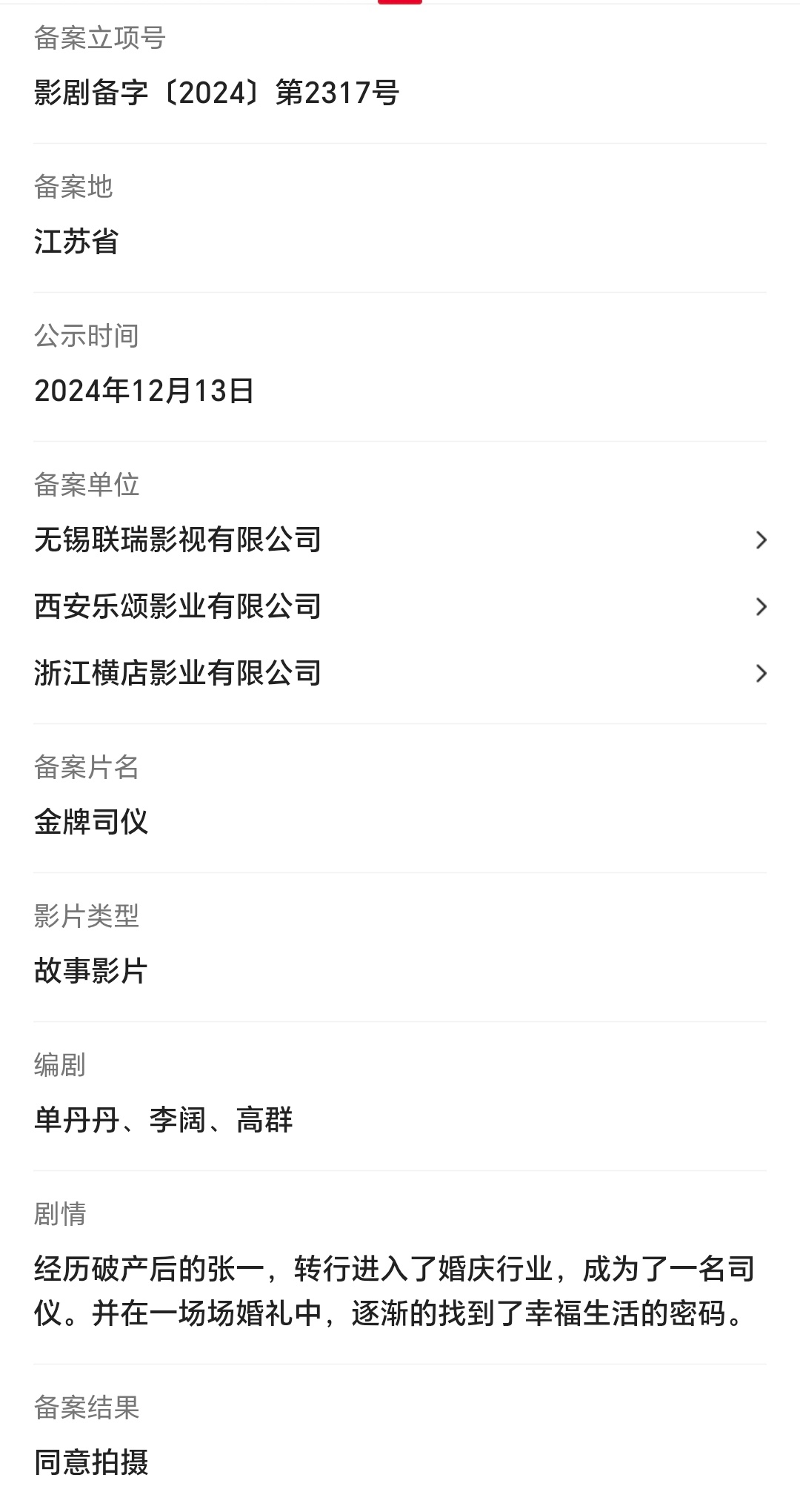 网传大鹏监制并主演的新电影是《金牌司仪》，由《银河写手》的单丹丹，李阔执导，看起