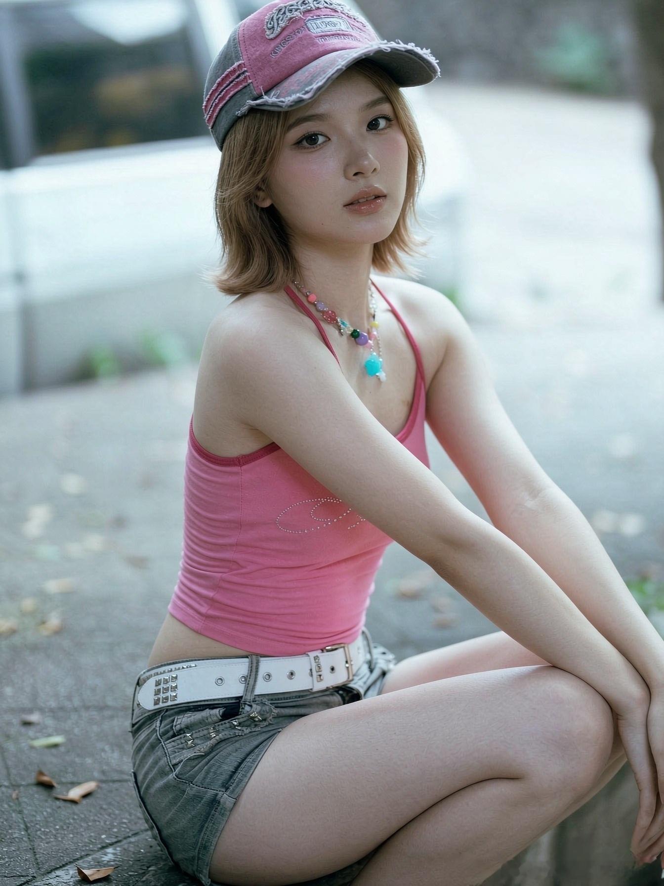 时尚穿搭今天穿什么ootd 牛仔短裤金发妹 