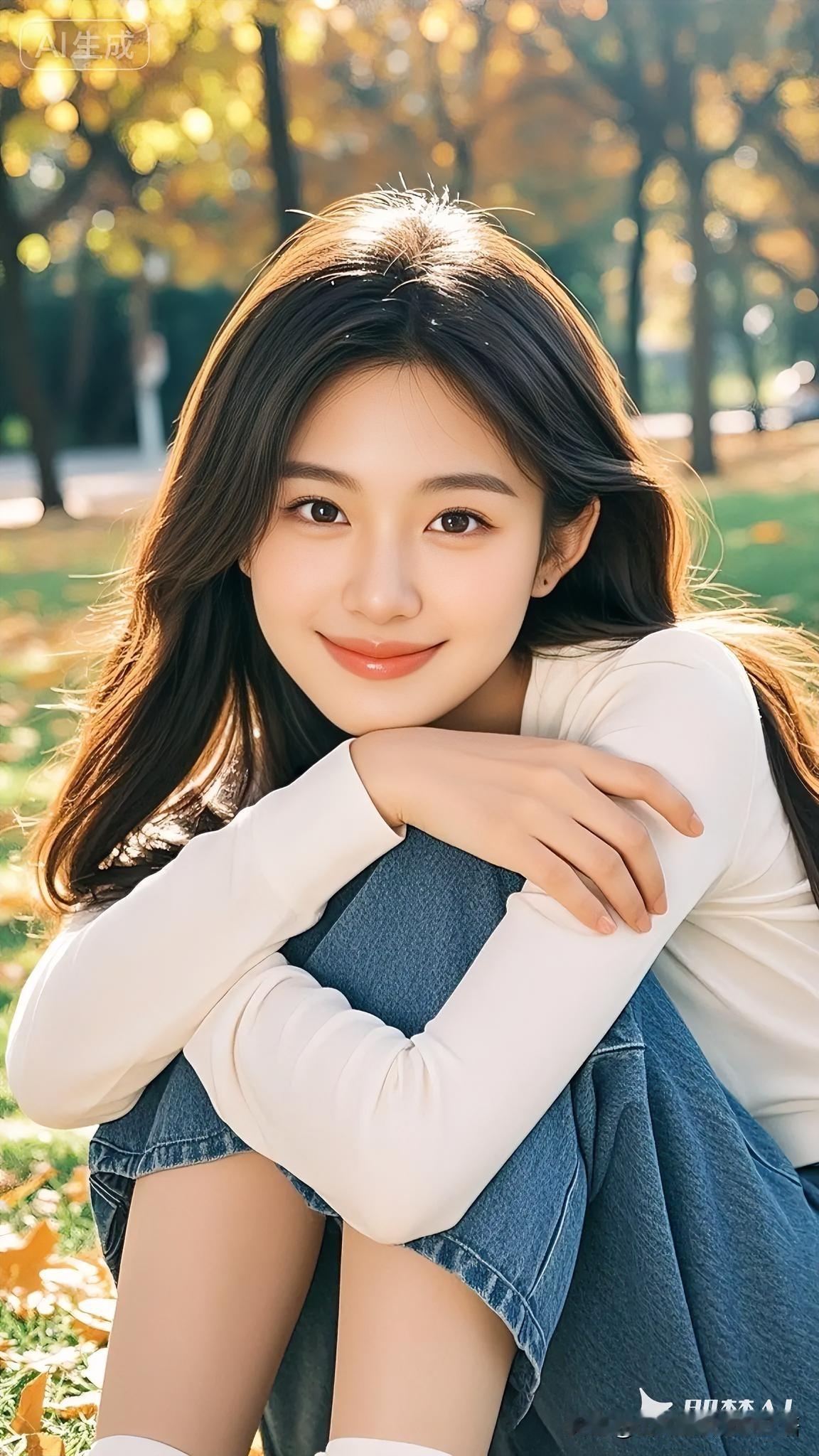 秋日的光为她镀上金边，笑意是比星辰更动人的世间珍宝。