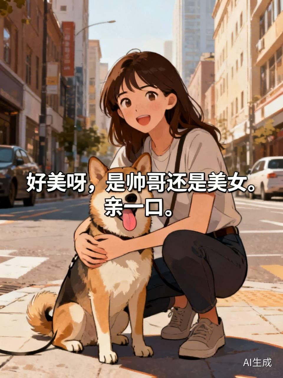 途经市区某路段，撞见一位中年妇人蹲在地上，怀里搂着朋友养的小花狗，嘴里絮絮念叨着