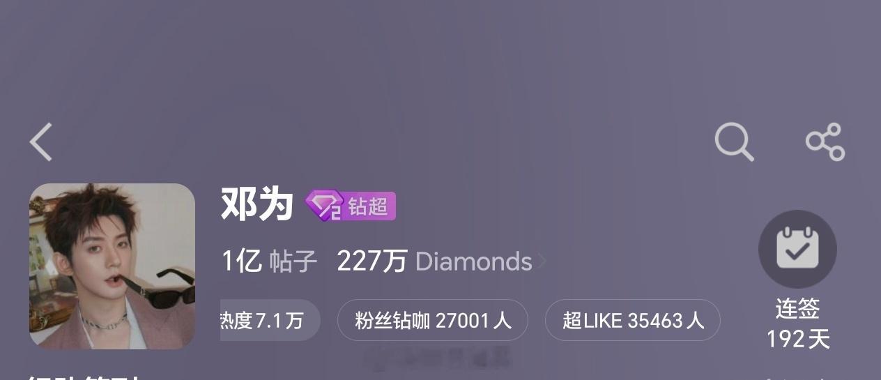 邓为超话昨日超like3.5万+期待邓为所有作品和活动，钻石们人真好呀 