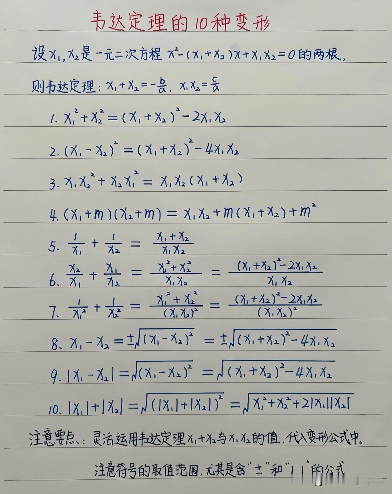 🔥韦达定理的十种变形‼️
同学们应该熟练掌握‼️
高考 高中数学 高考数学 数
