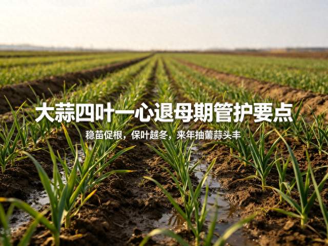 大蒜四叶一心退母期管好这几点，根壮苗绿越冬稳，来年抽薹蒜头丰
