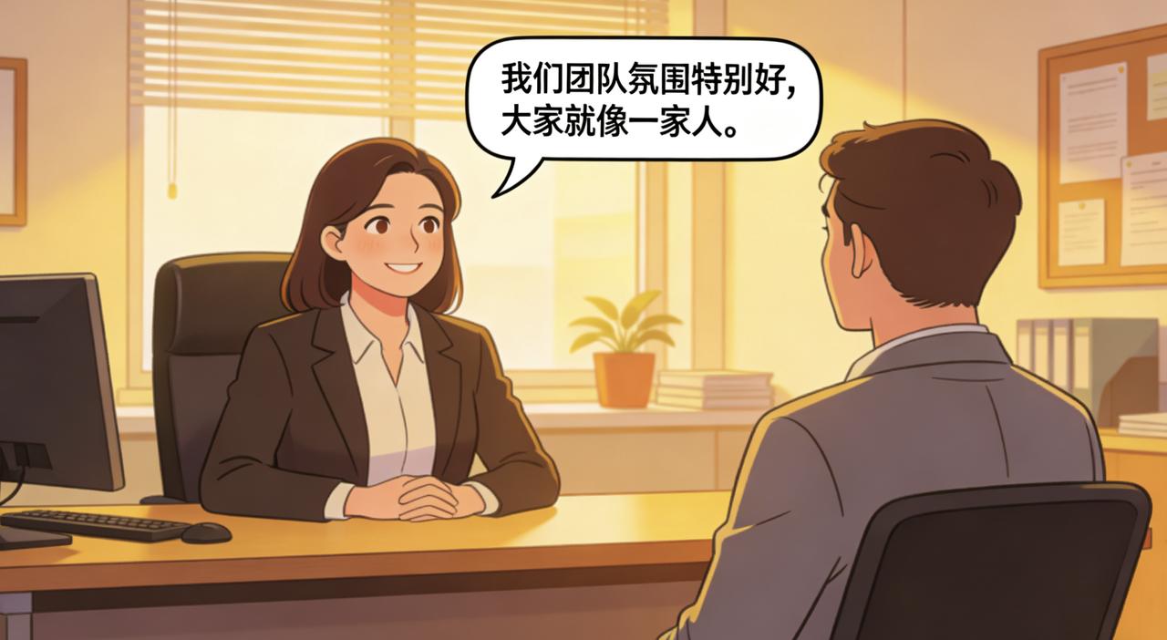 面试时HR跟他说：“我们团队氛围特别好，大家就像一家人。”
入职后他发现这句话是