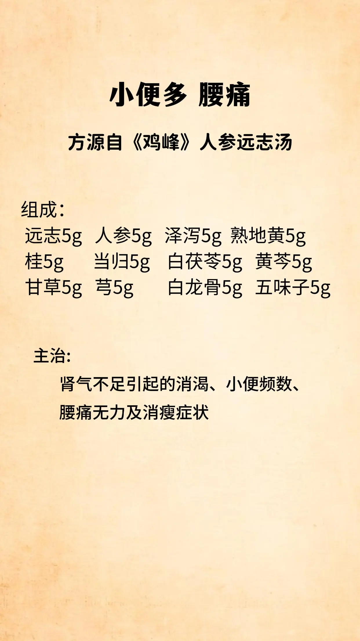 小便多，腰痛。