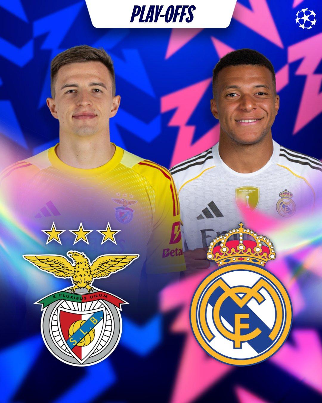 欧冠官方发布了八组淘汰赛附加赛对决海报。

皇马再战本菲卡的人物选择了姆巴佩PK