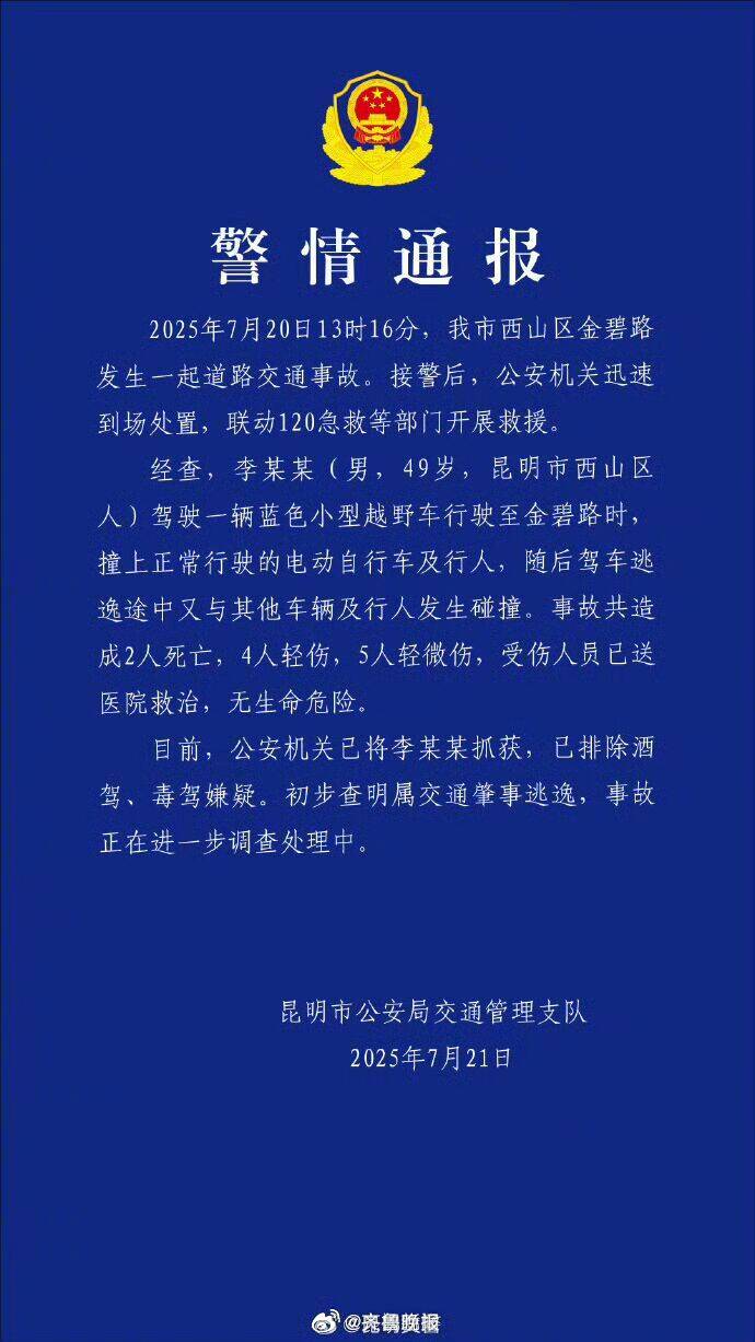 【#昆明交通事故致2死9伤#】 ​​​#昆明通报事故驾车男子排除毒驾嫌疑# 20