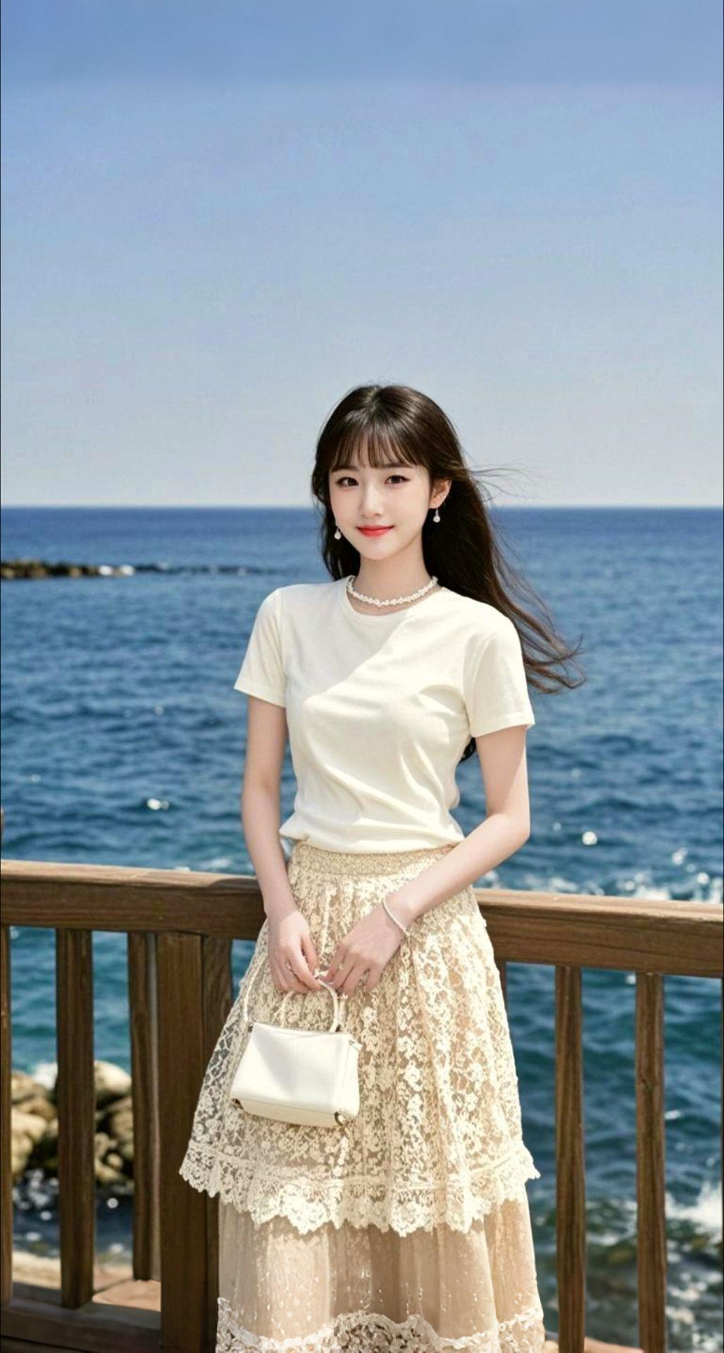 AI扩图 AI海畔佳人