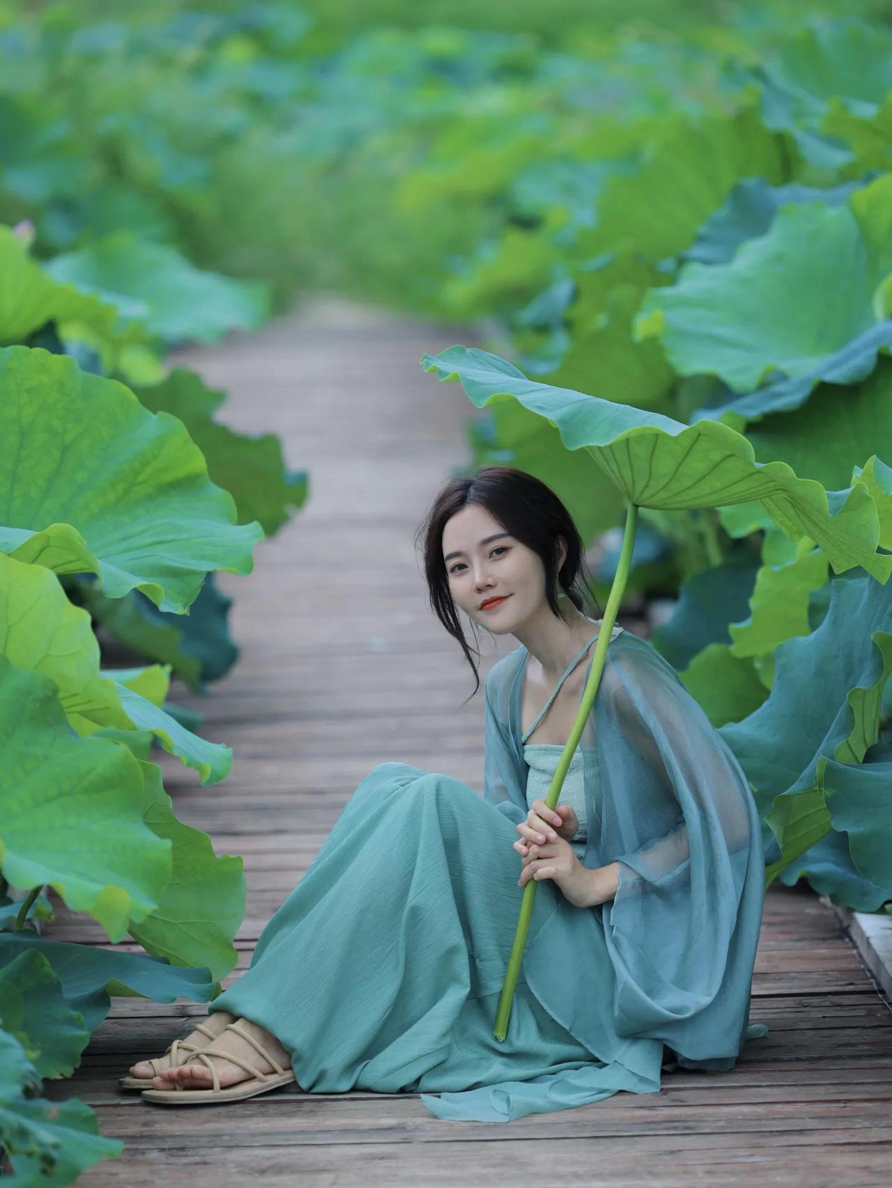 绿衣美人倚莲叶