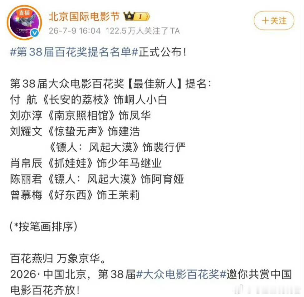第38届百花奖提名名单恭喜这位第一次演电影的陈丽君啊陈丽君，影视高起点！ 