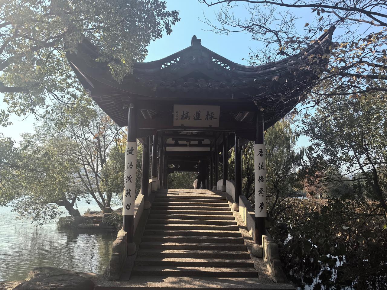 七律·过湘湖采莲桥
采莲桥下叶枯焦，
难觅夏初花艳娇。
霜染蒹葭寒色起，
风梳枫