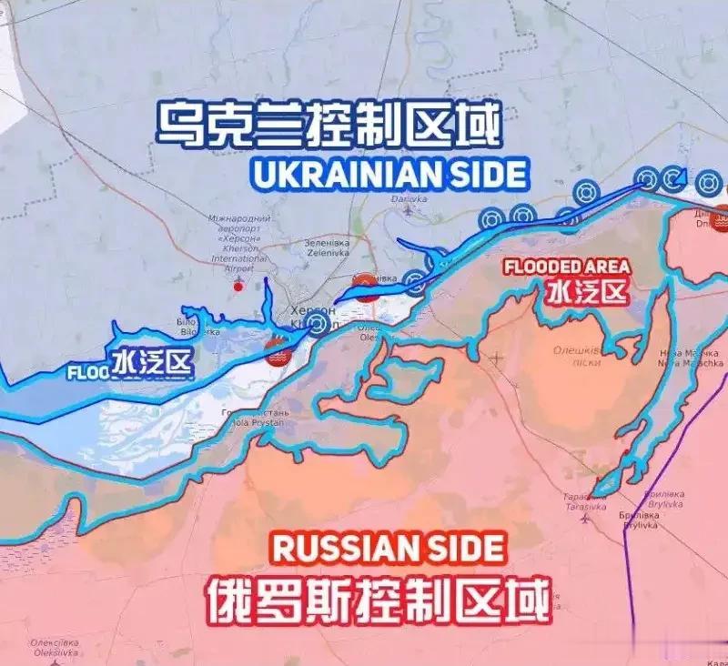谁炸了大坝？我们从这淹没区域就能看出是谁炸的大坝。
俄控区的卡霍夫卡大坝在6日被