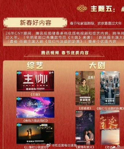 🐧腾讯视频新春档待播重点大剧：《造城者》《我们与法庭的距离》《爱情有烟火》 ，