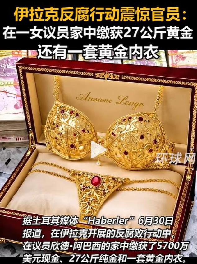 “震碎三观！”近日，伊拉克一名女议员因涉腐被捕，警方突击搜查其住所时，不仅搜出大