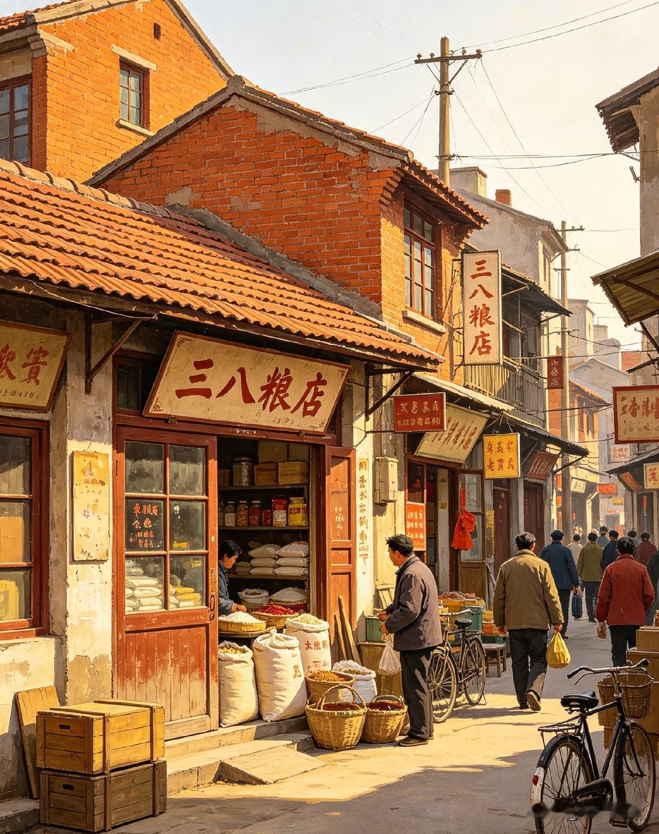 老鄂城三八粮店，是计划年代老城独特的记忆符号 。清一色女店员勤恳热忱，凭粮票购销
