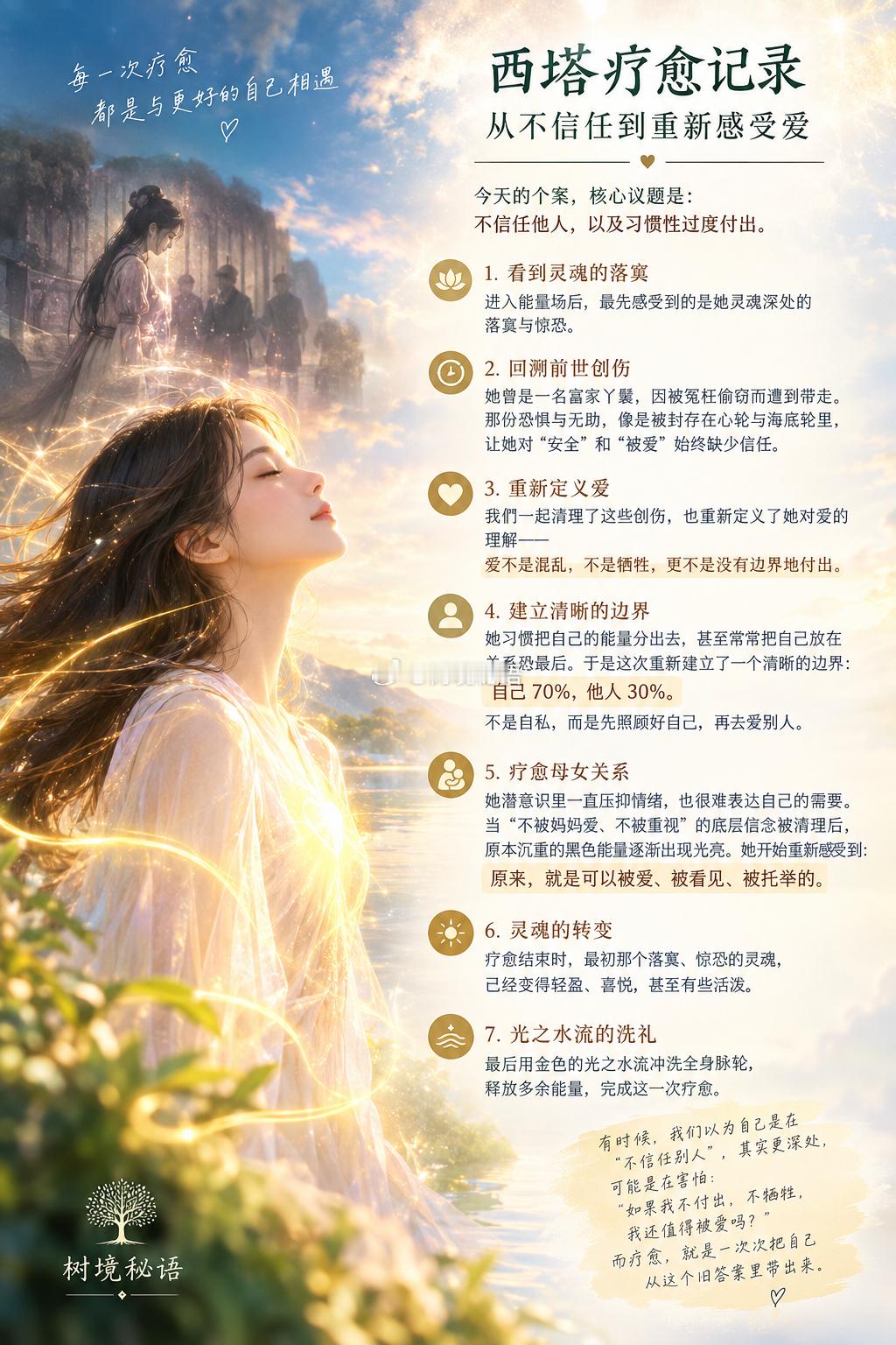 西塔疗愈 西塔疗愈记录｜从不信任，到重新感受爱今天的个案，核心议题是：不信任他人