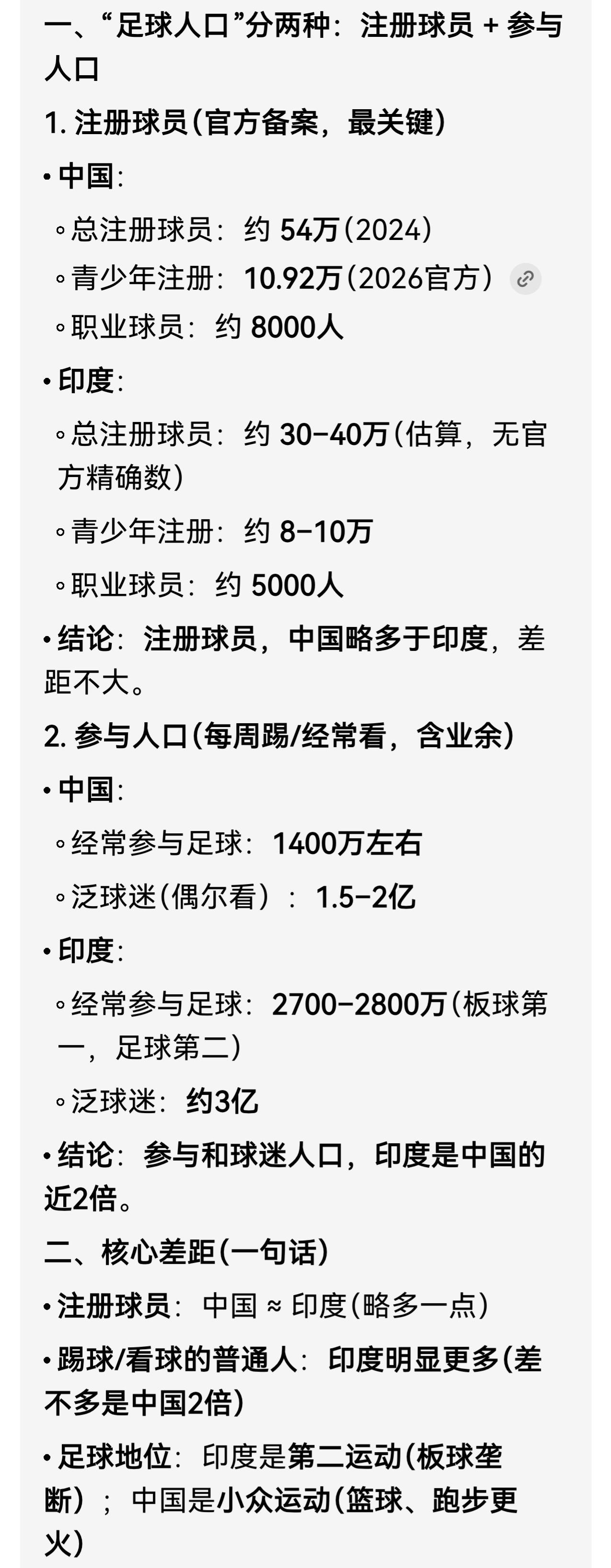 不是，世界杯转播费为什么不能跟印度比？在足球领域，中印目前基本属于同一个档次！