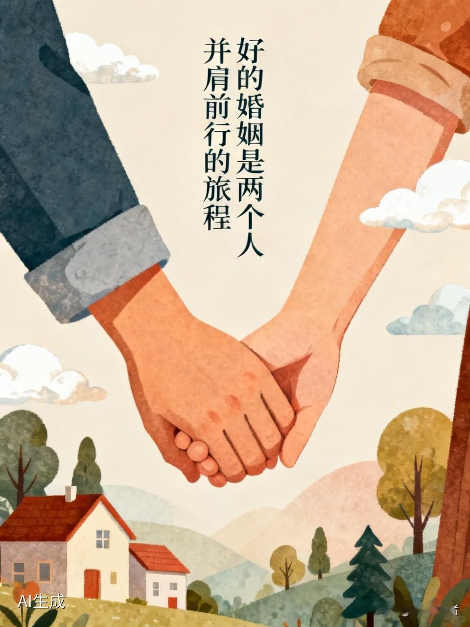 好的婚姻是两个人并肩前行的旅程。彼此扶持、理解包容，在柴米油盐中培养默契，在平凡