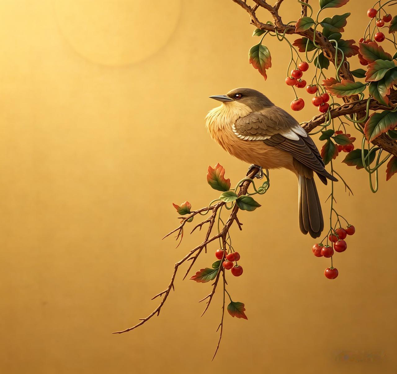 黄筌《长春花鸟册》：花卉翎毛之二