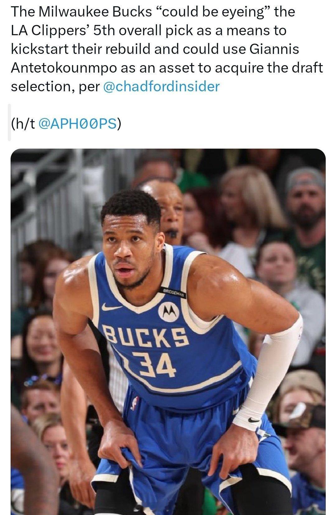 雄鹿可能把快船的5号签作为重建的一种方式，会用字母哥交易nba季后赛