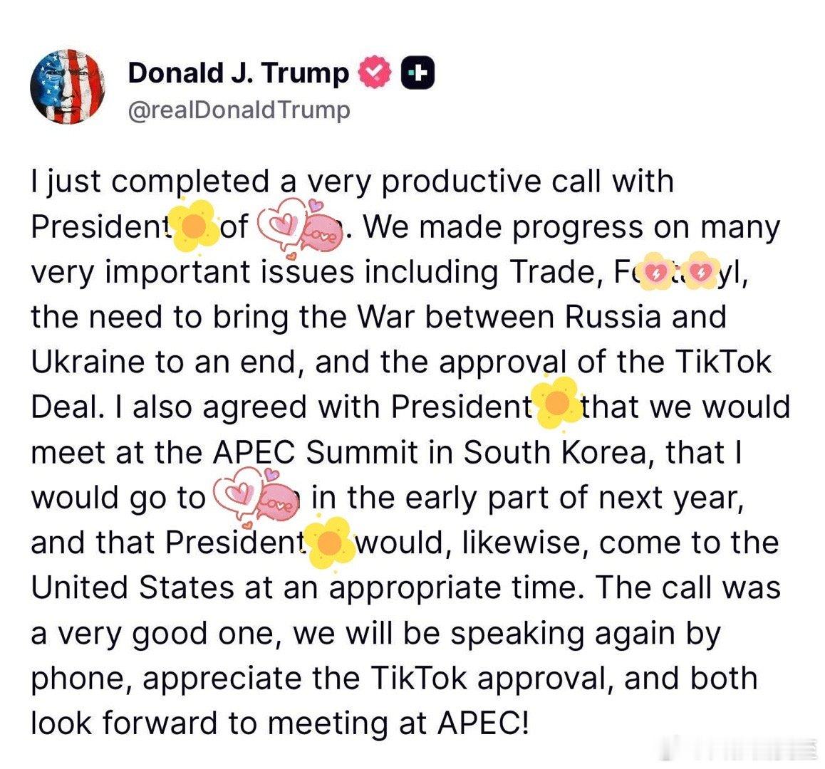 Trump：刚打了个“很有成效”的☎️ 在贸易、芬TN、结束俄乌战争、批准TT交