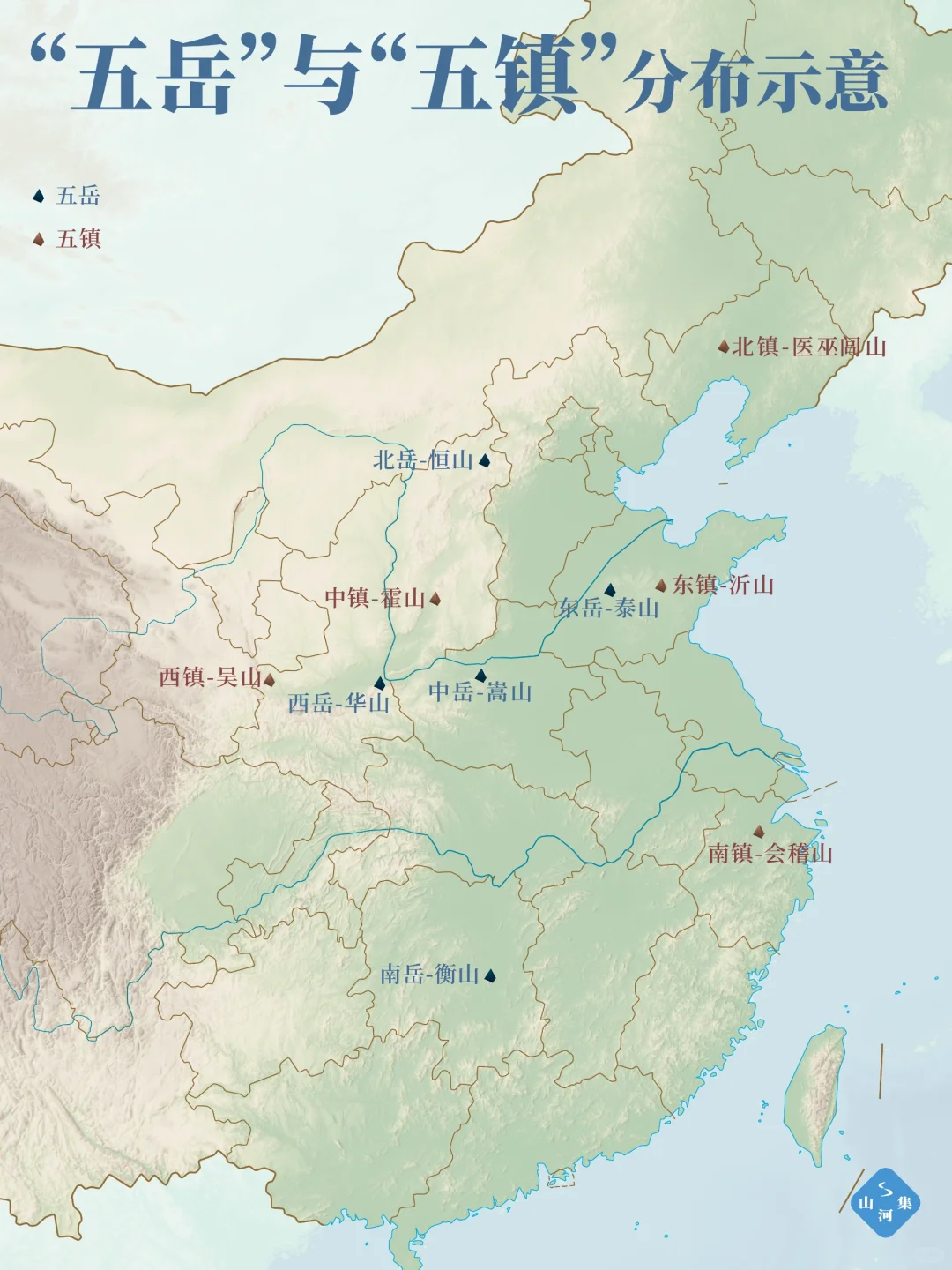 “五岳”与“五镇”分布示意