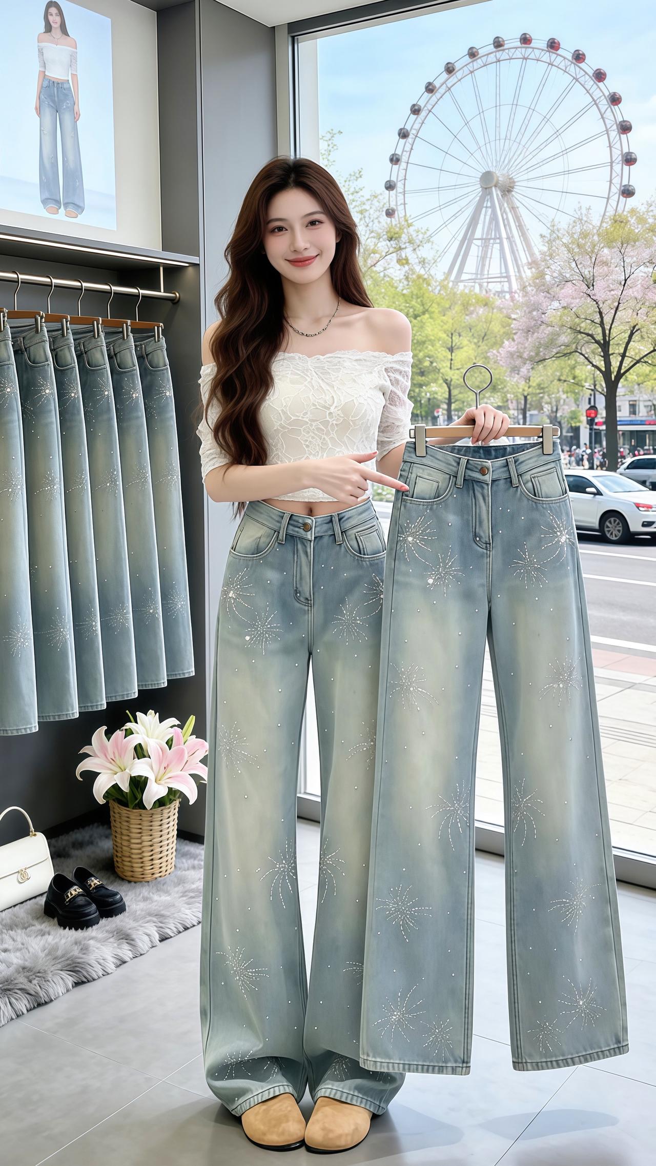 阔腿裤牛仔裤 高腰显瘦牛仔裤 显高显瘦显腿长 谁穿谁好看