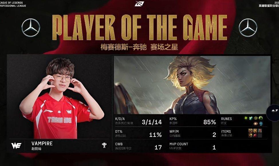 【2025LPL第二赛段 WE 2-1 FPX】MVP：VampireWE对战F