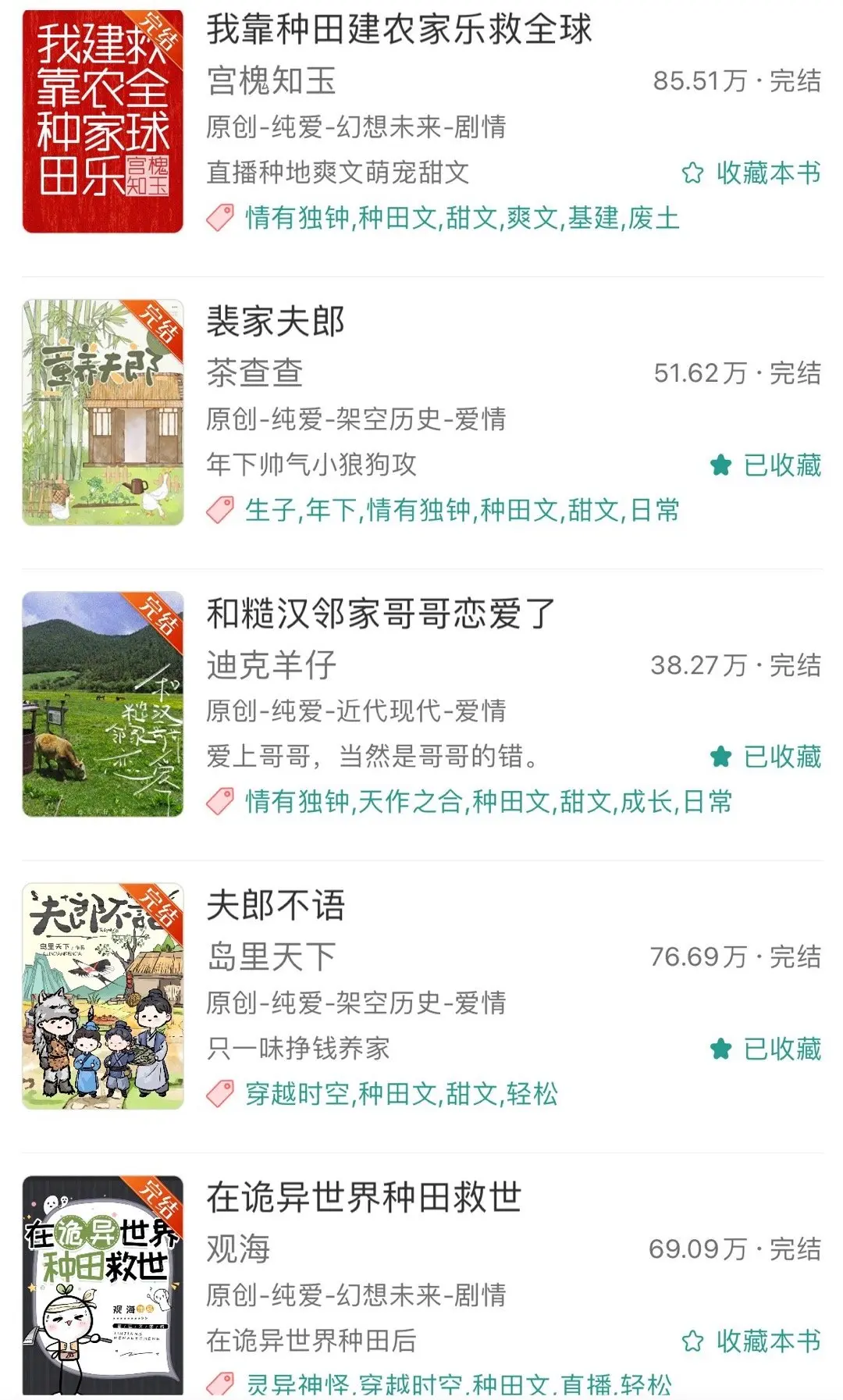 25年小绿江完结种田文收藏排行前50名，大家看过几本[害羞]爱看种田文的姐妹快来