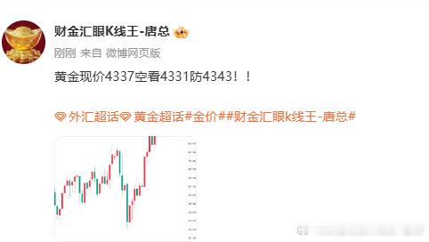 黄金现价4337空下至4334呈现30点利润！！场外跟单的朋友们自行护利！！外汇