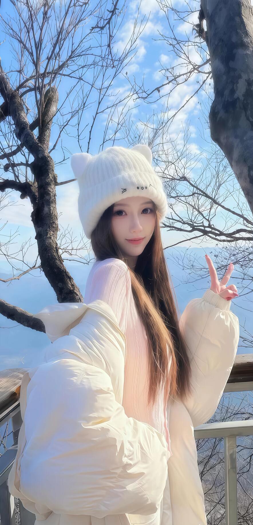 冬日暖阳下，那个戴着猫耳帽子、穿着粉色毛衣的可爱少女，简直就是元气担当！
就像米