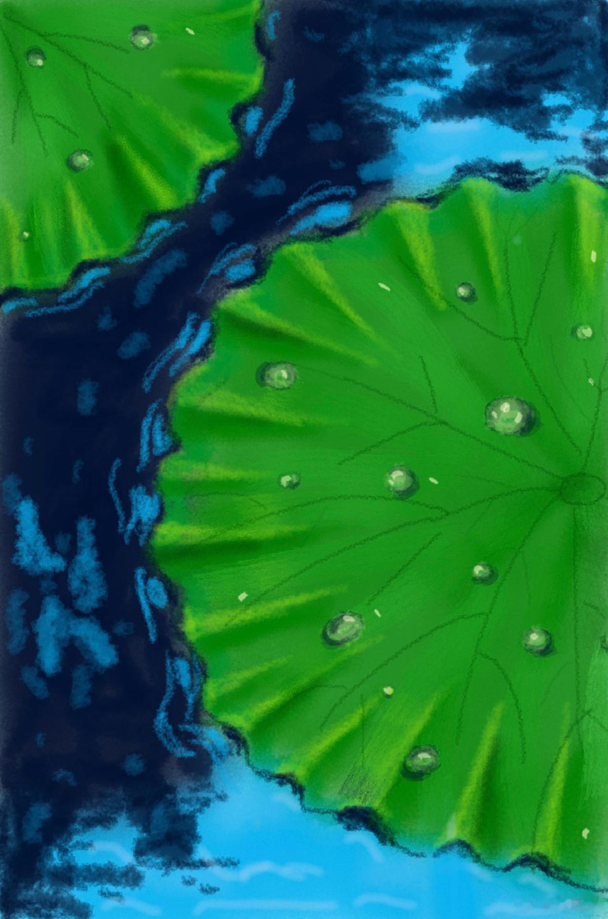 刚刚用手机画的荷叶 H言L语 法师天才，一出生就会画画🎨 