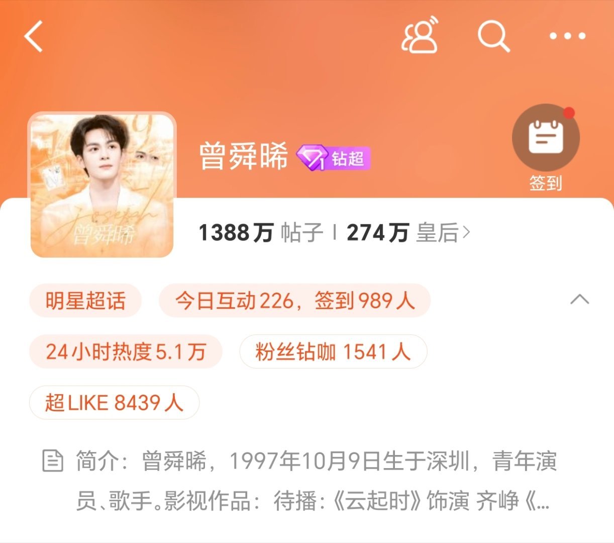 曾舜晞超like已经8400了，感觉破万只是时间问题，小曾《临江仙》有效播剧+吸