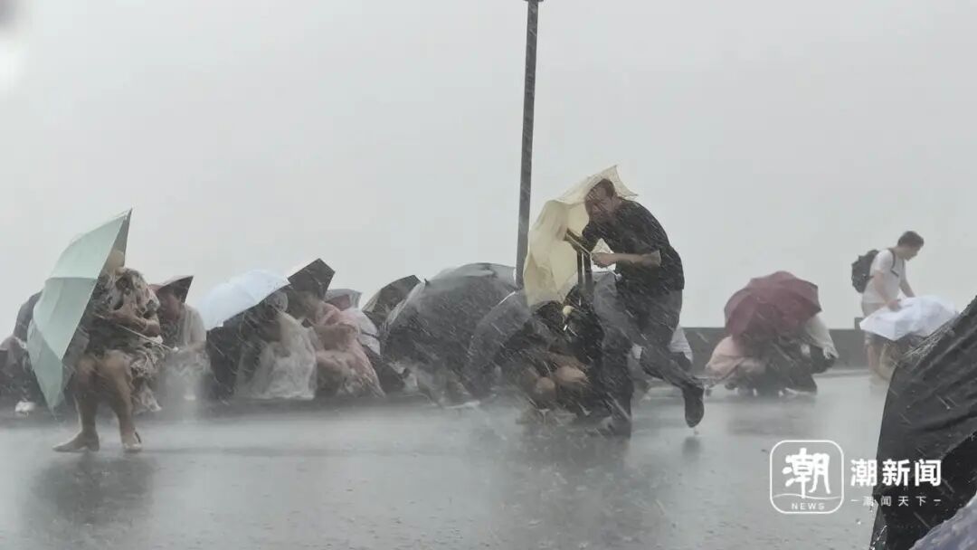 #西湖突现狂风暴雨#【西湖突现狂风暴雨，游客瞬间被浇透！台风“白海豚”发威，景区