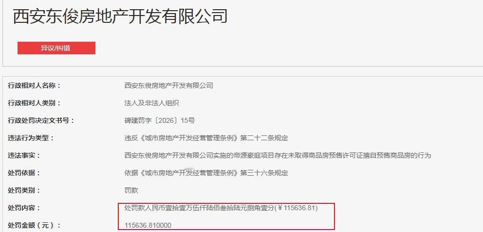 罚款11万  西安东俊房地产开发有限公司

西安东俊房地产开发有限公司实施的帝源