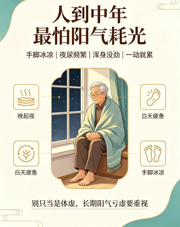 人到中年最怕阳气耗光！五脏阳虚对照看看你占几条 

不少中老年人常年手脚冰凉、夜