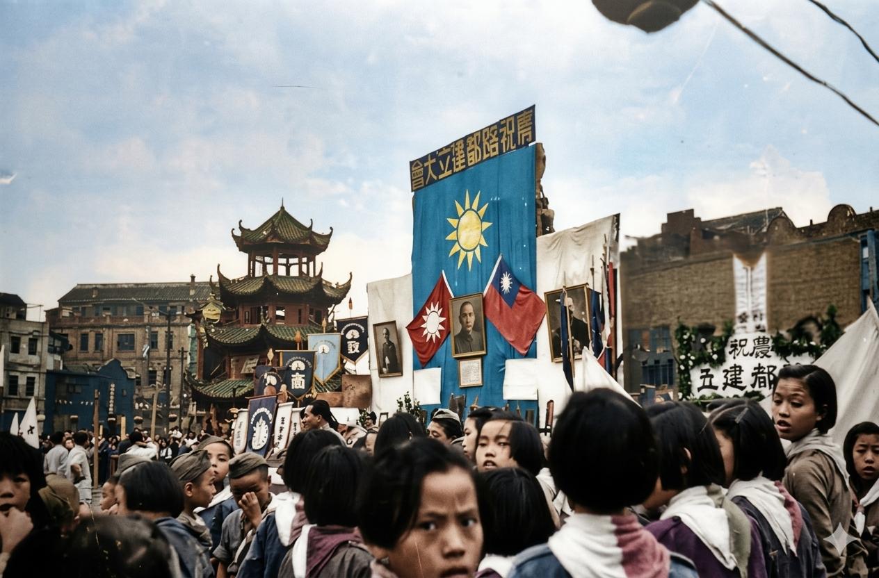 1937年，国民政府迁都重庆，正式宣布重庆为“陪都”，临江门魁星阁广场上矗立着巨