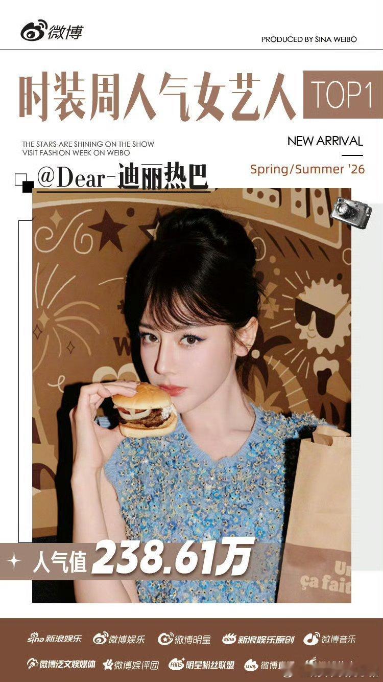 迪丽热巴邓为时装周人气 TOP ​​​