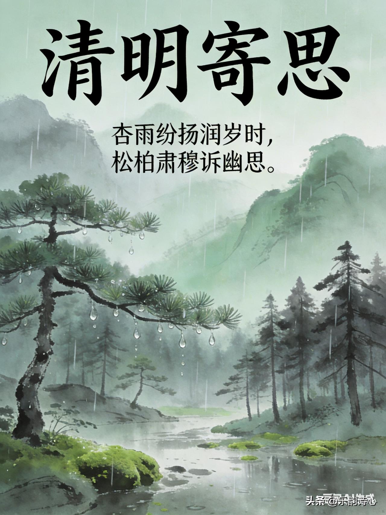 《清明寄思》乐韵诗心原创诗词:
杏雨纷扬润岁时，
松柏肃穆诉幽思。
一炷沉香袅袅