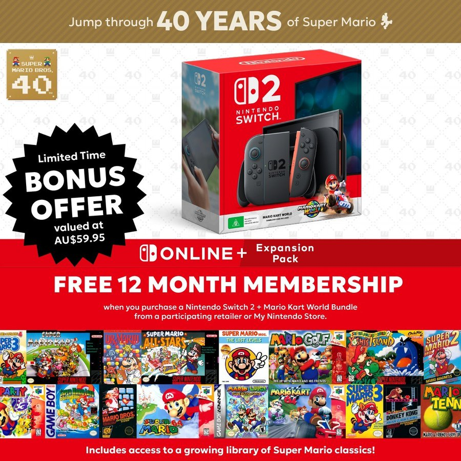 【任天堂澳洲：买Switch 2《马车世界》同捆送NSO一年会员】任天堂澳大利亚
