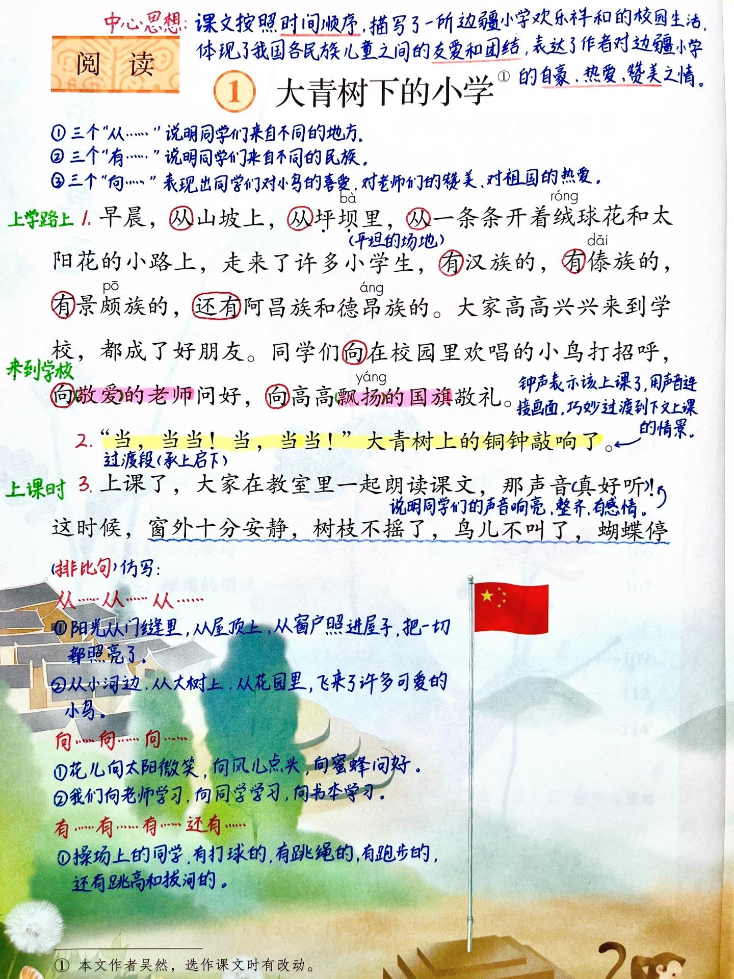 三年级上册第一课《大青树下的小学》笔记。 拓展：我国有56个民族，其中...