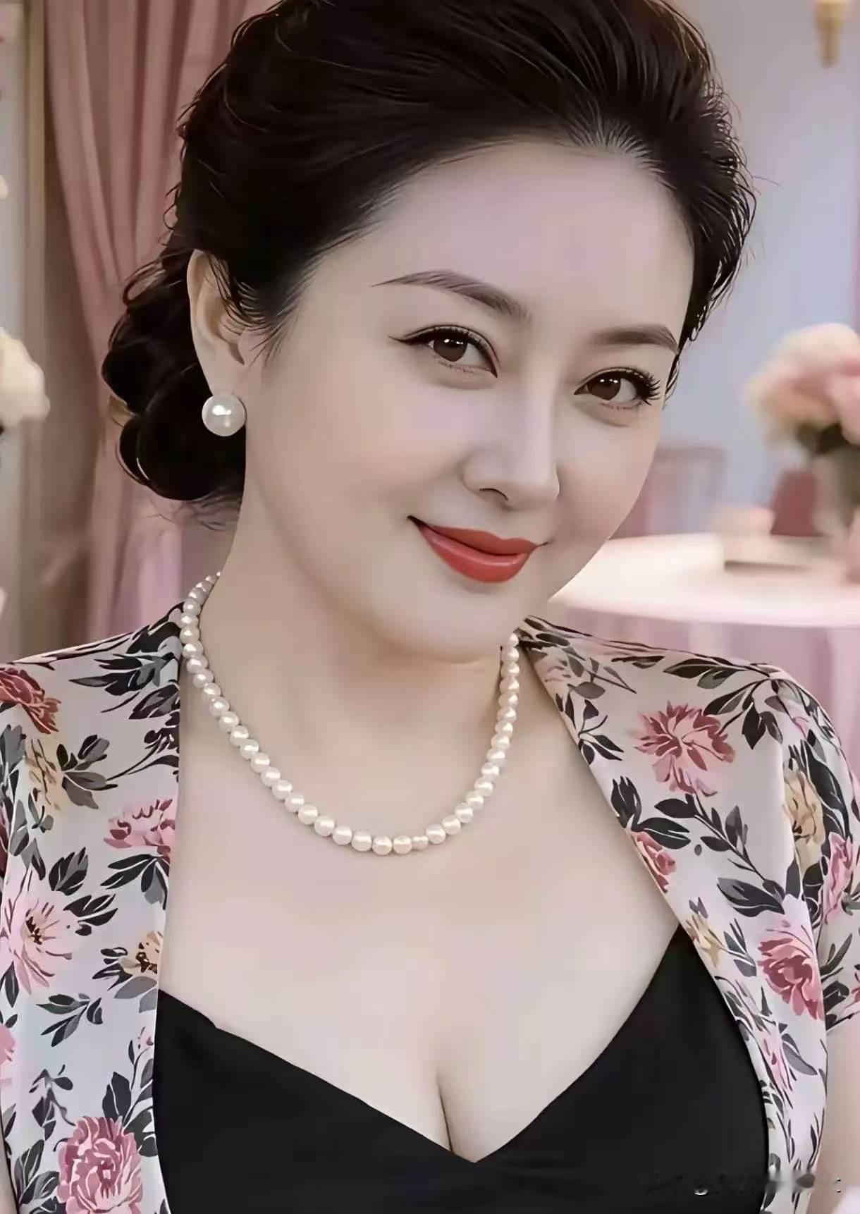 七言·流年雅韵
 
云鬓轻拢绾素秋，珠光流转映明眸。
花披锦缎凝清韵，唇点丹砂带