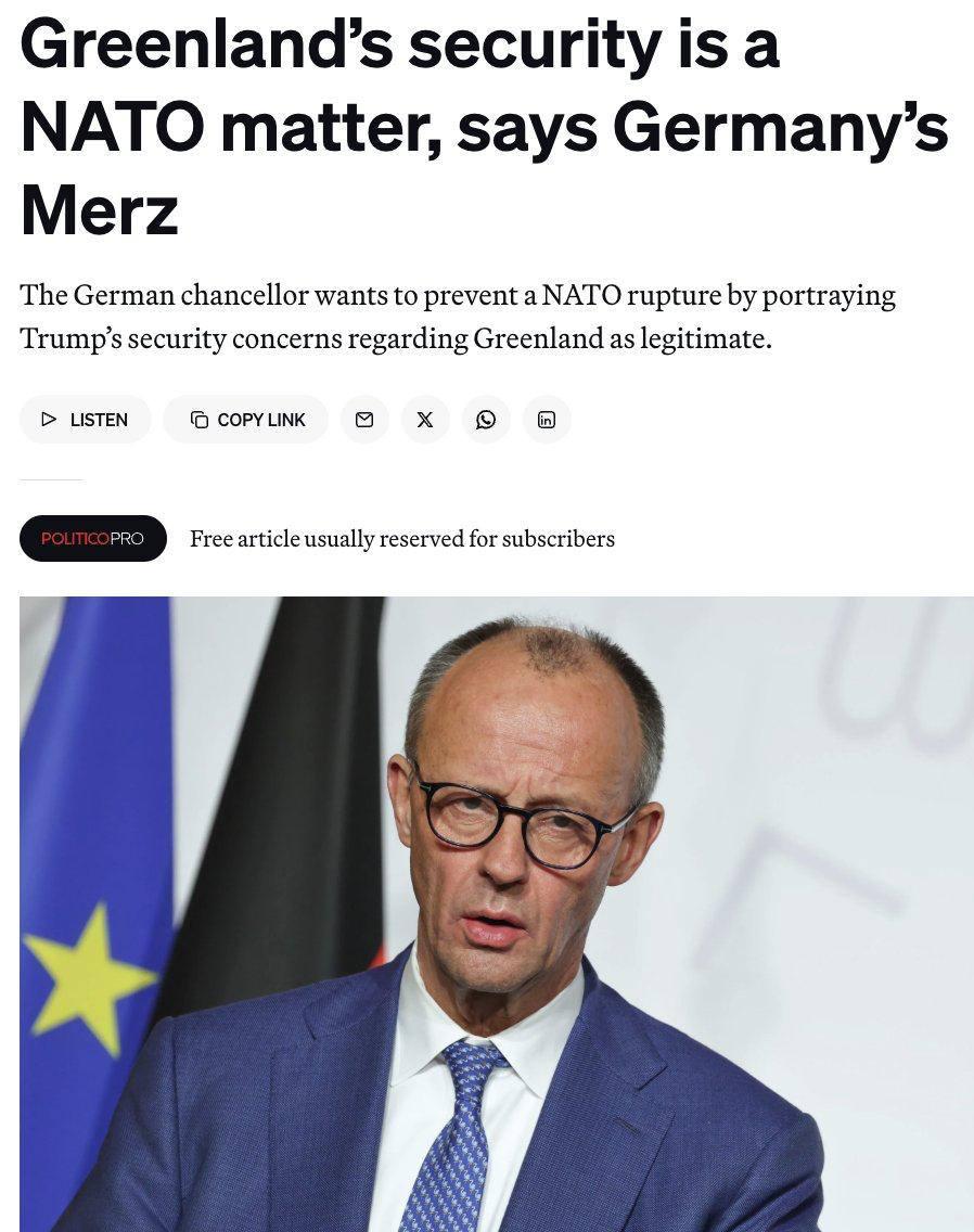 默茨表示，他认同特朗普对格陵兰岛周边安全问题的担忧，并主张在北约框架内寻求解决方