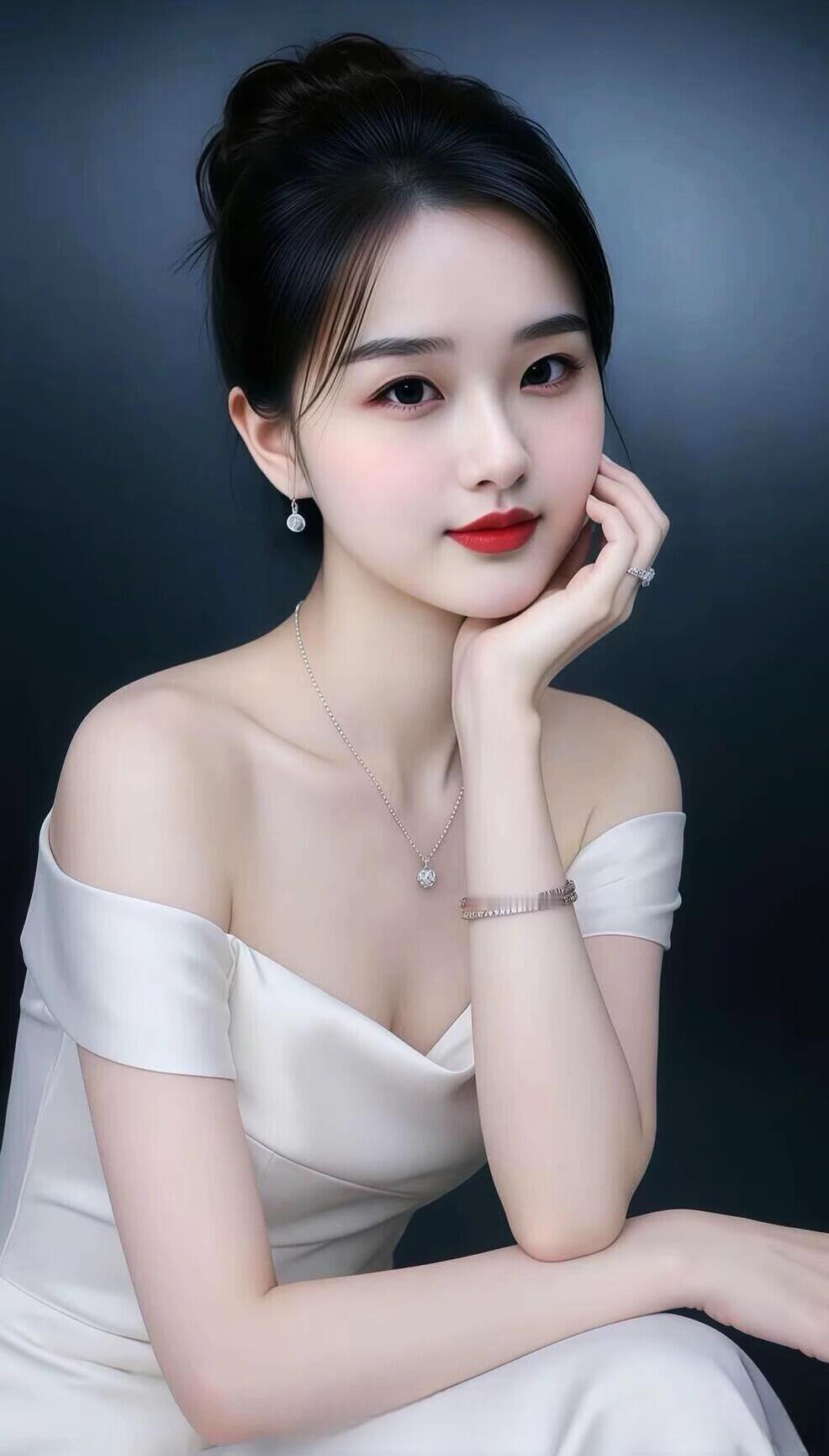 优雅红唇，温柔微笑，气质女神，白纱裙摆，梦幻少女心