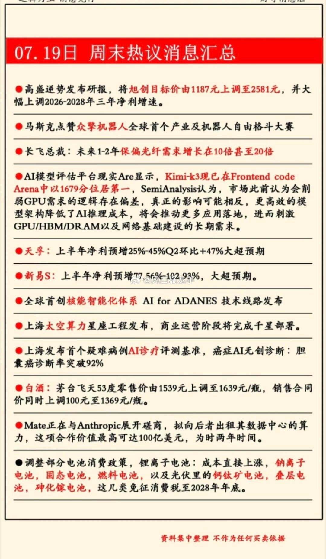 7.20周一｜周末财经热点+信息参考⚠️资讯仅公开信息整理复盘，不构成任何投资建