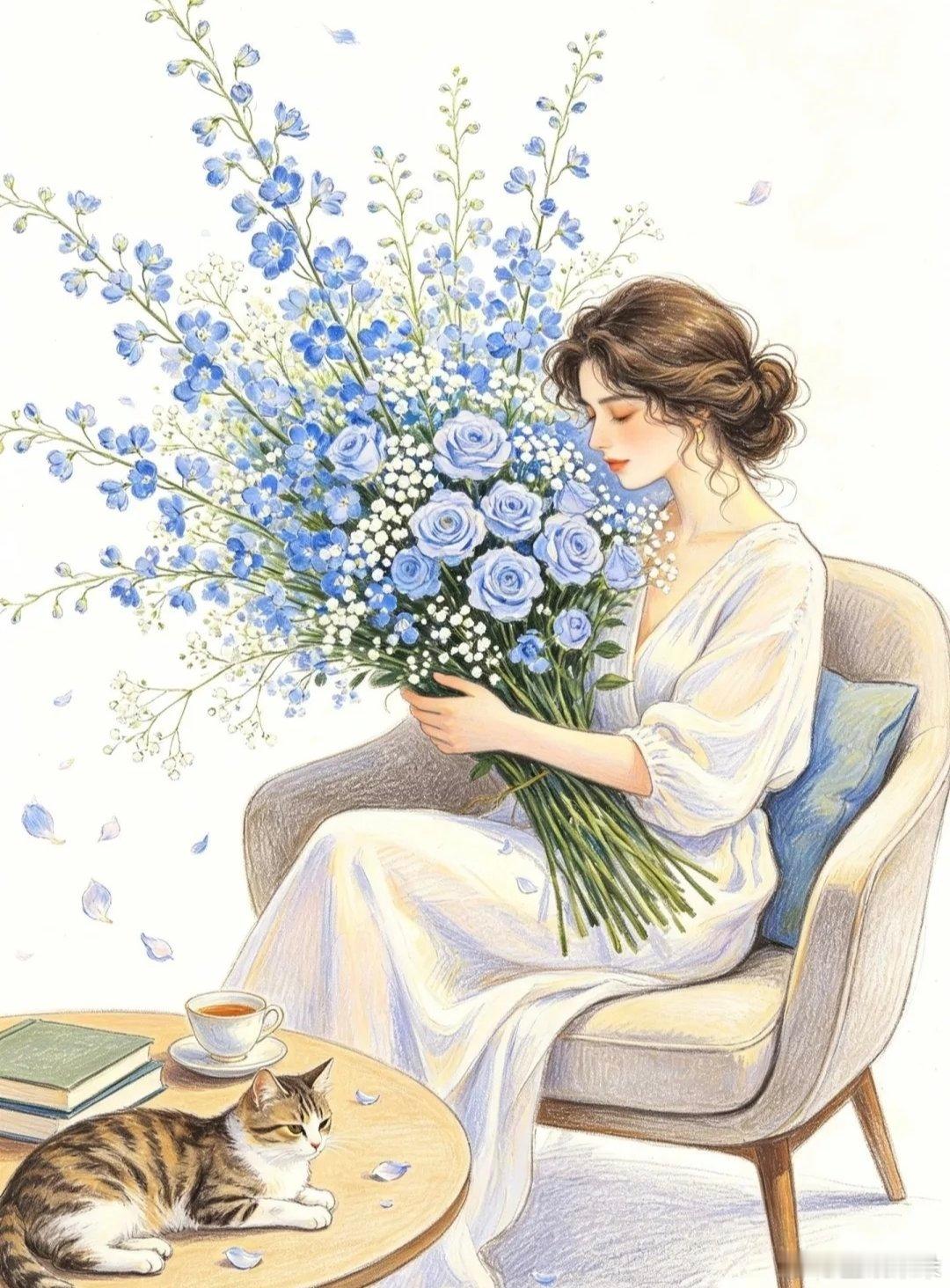 优雅花中美人插画背景图 