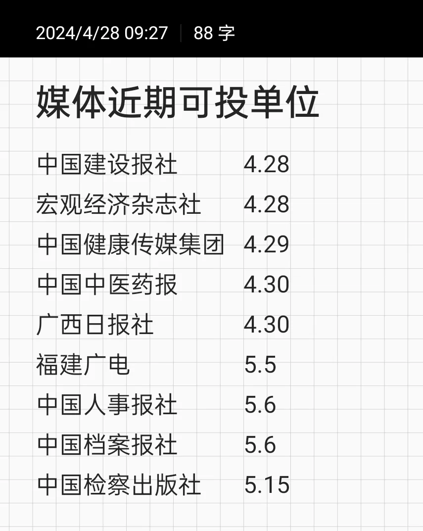 媒体四五月可投单位汇总